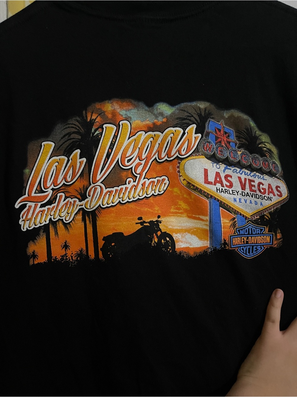 Harley-Davidson Black Tee with Las Vegas Sunset Graphic